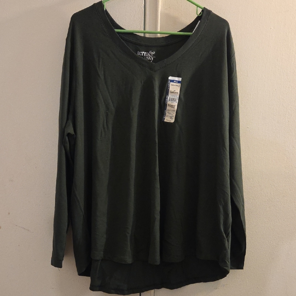 Terra & Sky(1) Green Long Sleeve Relaxed Blouse